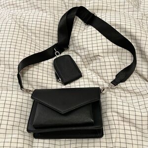 Black Vegan Leather Crossbody with Thick Strap
